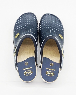 Chodaki Scholl Supercomfort Clog F20176 granatowe (drewno + guma) szerokie, tęgość H