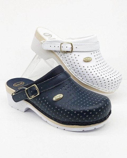 Chodaki Scholl Supercomfort Clog F20176 granatowe (drewno + guma) szerokie, tęgość H