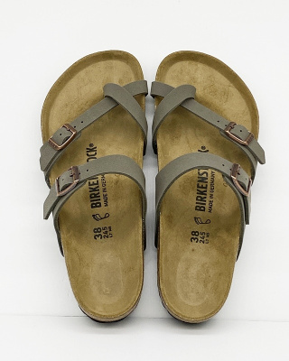 Klapki zdrowotne damskie Birkenstock MAYARI 0071071 stone/oliwkowe - regular fit, Tęgość H-J-K-M