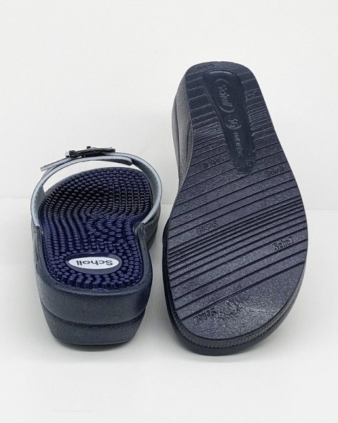 Damskie klapki fakirki Scholl New Massage F20054 navy blue, tęgość E-F-G