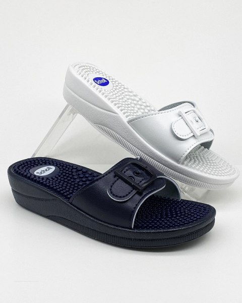 Damskie klapki fakirki Scholl New Massage F20054 navy blue, tęgość E-F-G