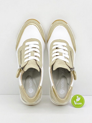 Beżowe damskie sneakersy Remonte R6709-80, boczny zamek, regulowana tegość G -H