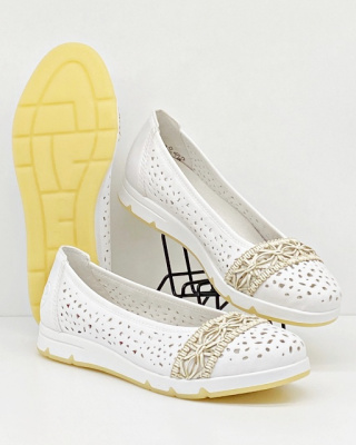 Buty Rieker L3062-80 białe baleriny damskie, tęgość H - średnia