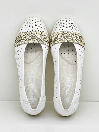 Buty Rieker L3062-80 białe baleriny damskie, tęgość H - średnia
