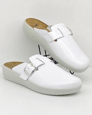 Klapki medyczne damskie Scholl Nilla Buckle F31730 1065 białe, zakres tęgości G-H