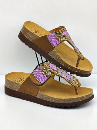 Klapki Scholl Tanisha F31328 1011 brązowe multi, tęgość F-G-H