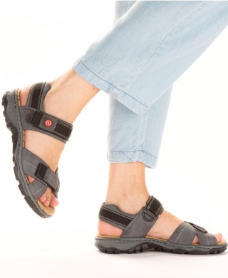 Rieker 68851-14 szare skórzane sandały w sportowym stylu, tęgość F-G