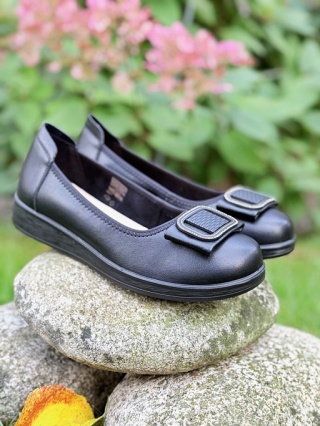 Eleganckie baleriny Loretta Vitale W9918A czarne, skórzane, tęgość G 1/2