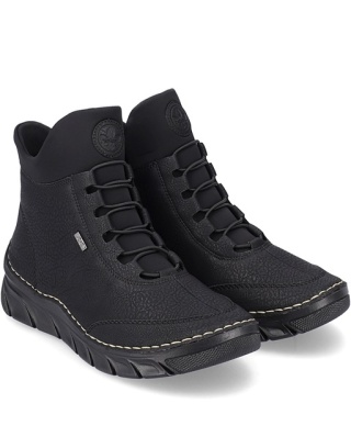 Damskie botki Rieker 55069-00 czarne buty nad kostkę, tęgość H