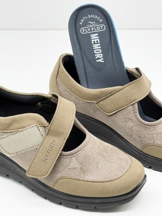 Buty pracujące ze stopą Fly Flot 47Z64MX beżowe damskie półbuty z paskiem, tęgość H-K