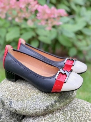 Loretta Vitale W5334 black red white, damskie czółenka na niskim obcasie, tęgość G