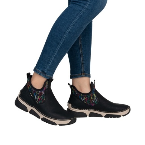 45957-00 Rieker Buty damskie, czarne półtrzewiki, tęgość H