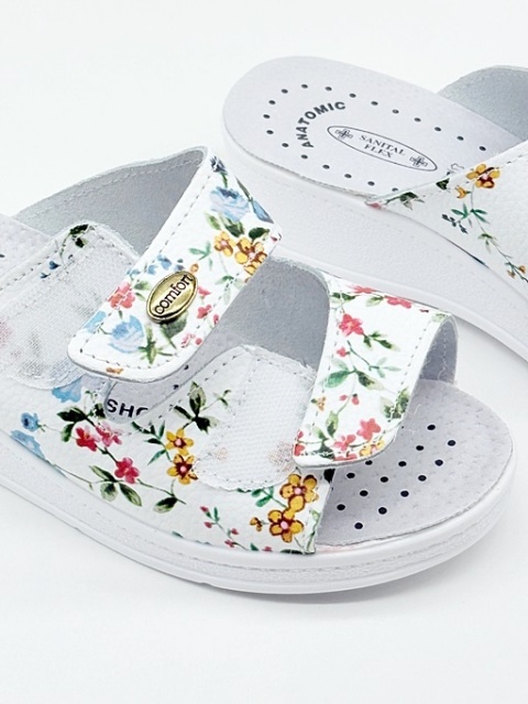 Klapki na rzepy damskie Sanital Flex 714 Flowers, tęgość G