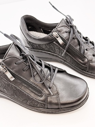 Buty Kosela Axel 1790 czarne szerokie damskie półbuty, strecz na haluksy, tęgość G-H-J