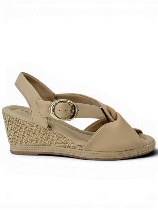 Eleganckie sandałki na koturnie PiccaDilly 4008242-3 beżowe, Stretch Soft, tęgość H
