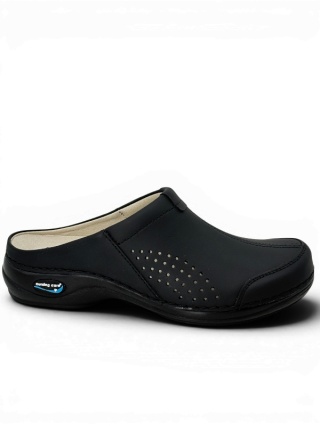 Skórzane czarne klapki Nursing Care VENEZA WG3A11 black, tęgość H