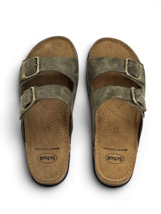Scholl Bora 2 Buckles Man F00710 11147 khaki, klapki męskie, regulowana tęgość G-H