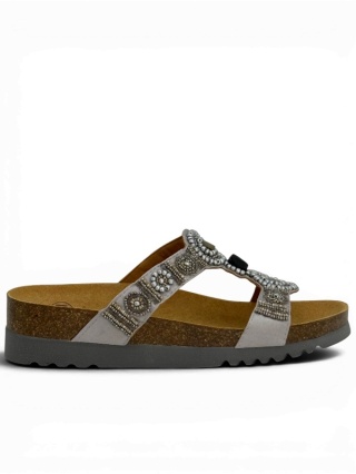 Scholl klapki New Bogota F26607 1628 silver, damskie klapki na korku, regulowana tęgość F-G