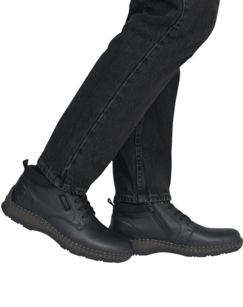 Rieker 05309-00 czarne zimowe buty męskie, regulowana tęgość G-H, membrana