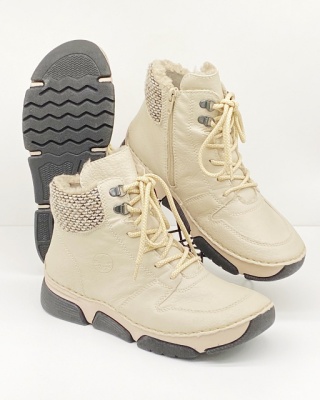 Rieker 45955-60 beżowe, zimowe damskie buty nad kostkę, tęgość H